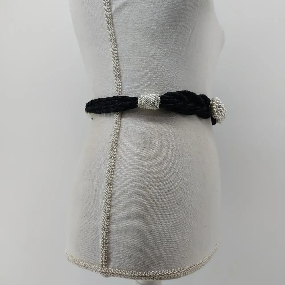 Vtg Womens Rope Pearl Cinch 80s Glam Belt Coquette XS